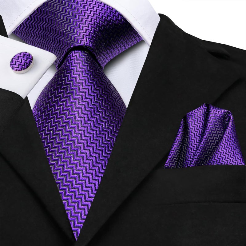 Dubulle Mens Paisley Striped Tie and Handkerchief Cufflinks Tie Set for Men Wedding Business Formal - Image 5